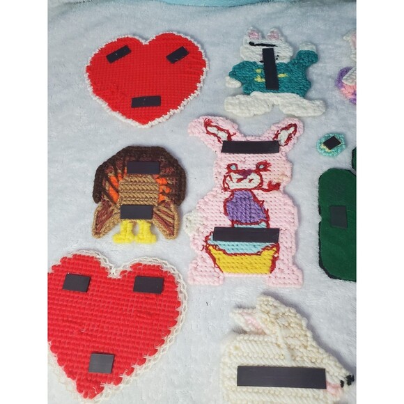 14 Handmade Holiday Cross Stitch Embroidered Canvas Patch Magnets - Picture 8 of 11